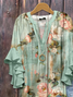 Women Floral Half Sleeve Shirt Summer Printing V Neck Daily Casual Top