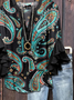 Women Paisley Half Sleeve Shirt Summer Printing V Neck Daily Casual Top