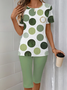 Women Polka Dots Printing Two-Piece Set Daily Short Sleeve Casual Summer Top With Pants Matching Set