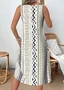 Women Geometric Sleeveless Summer Dress Crew Neck Daily Casual Midi Tank A-Line Dress