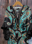Women Paisley Half Sleeve Shirt Summer Printing V Neck Daily Casual Top