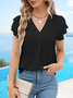 Women Plain Short Sleeve Tee T-shirt V Neck Casual Summer Top