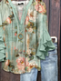 Women Floral Half Sleeve Shirt Summer Printing V Neck Daily Casual Top