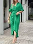 Women Floral Half Sleeve Summer Printing Dress Shirt Collar Daily Vintage Maxi Hip Skirt A-Line Dress