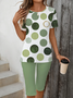 Women Polka Dots Printing Two-Piece Set Daily Short Sleeve Casual Summer Top With Pants Matching Set