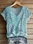 Women Floral Short Sleeve Tee T-shirt V Neck Printing Casual Summer Graphic Tee Top