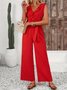 Women Plain V Neck Sleeveless Casual Summer Jumpsuit