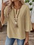 Women Plain Three Quarter Sleeve Shirt Spring/Fall Crew Neck Daily Casual Top