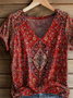 Women Floral Short Sleeve Tee T-shirt V Neck Printing Casual Summer Graphic Tee Top