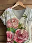 Women Floral Short Sleeve Tee T-shirt V Neck Printing Casual Summer Graphic Tee Top