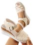 All Season Fabric Plain Simple Peep Toe Wedge Sandals
