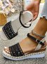 All Season Fabric Plain Simple Peep Toe Wedge Sandals