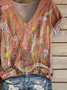 Women Floral Short Sleeve Tee T-shirt V Neck Printing Casual Summer Graphic Tee Top