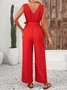 Women Plain V Neck Sleeveless Casual Summer Jumpsuit