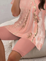 Women Abstract Printing Two-Piece Set Daily Short Sleeve Casual Summer Top With Pants Matching Set