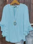 Women Plain Half Sleeve Shirt Summer V Neck Daily Casual Top