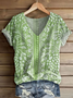 Women Floral Short Sleeve Tee T-shirt V Neck Printing Casual Summer Graphic Tee Top