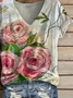 Women Floral Short Sleeve Tee T-shirt V Neck Printing Casual Summer Graphic Tee Top