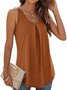 Women Sleeveless Tank Top Camisole Summer Plain Ruched Crew Neck Daily Sports Top