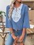 Women Plain Three Quarter Sleeve Shirt Spring/Fall Crew Neck Daily Casual Top