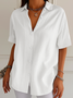 Women Plain Short Sleeve Shirt Summer Printing Shirt Collar Daily Casual Top