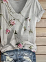 Women Floral Short Sleeve Tee T-shirt V Neck Printing Casual Summer Graphic Tee Top