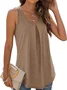 Women Sleeveless Tank Top Camisole Summer Plain Ruched Crew Neck Daily Sports Top