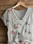 Women Floral Short Sleeve Tee T-shirt V Neck Printing Casual Summer Graphic Tee Top