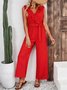 Women Plain V Neck Sleeveless Casual Summer Jumpsuit
