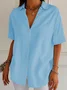Women Plain Short Sleeve Shirt Summer Printing Shirt Collar Daily Casual Top