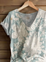 Women Floral Short Sleeve Tee T-shirt V Neck Printing Casual Summer Graphic Tee Top