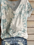 Women Floral Short Sleeve Tee T-shirt V Neck Printing Casual Summer Graphic Tee Top