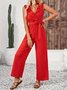 Women Plain V Neck Sleeveless Casual Summer Jumpsuit