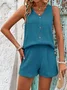 Women Plain Embossed Two-Piece Set Daily Sleeveless Casual Summer Top With Pants Matching Set
