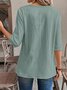 Women Plain Three Quarter Sleeve Shirt Spring/Fall Crew Neck Daily Casual Top