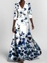 Women Floral Short Sleeve Summer Printing Dress V Neck Daily Vintage Maxi Tank A-Line Dress