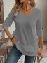 Women Plain Three Quarter Sleeve Shirt Spring/Fall Crew Neck Daily Casual Top