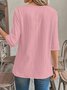 Women Plain Three Quarter Sleeve Shirt Spring/Fall Crew Neck Daily Casual Top