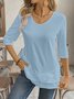 Women Plain Three Quarter Sleeve Shirt Spring/Fall Crew Neck Daily Casual Top