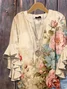 Women Floral Half Sleeve Shirt Summer Printing V Neck Daily Casual Top