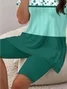 Women Floral Printing Two-Piece Set Daily Short Sleeve Casual Summer Top With Pants Matching Set