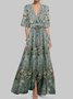 Women Floral Short Sleeve Summer Printing Dress V Neck Daily Vintage Maxi Tank A-Line Dress