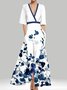Women Floral Short Sleeve Summer Printing Dress V Neck Daily Vintage Maxi Tank A-Line Dress
