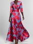 Women Floral Short Sleeve Summer Printing Dress V Neck Daily Vintage Maxi Tank A-Line Dress