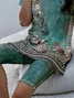 Women Floral Printing Two-Piece Set Daily Short Sleeve Casual Summer Top With Pants Matching Set