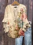 Women Floral Half Sleeve Shirt Summer Printing V Neck Daily Casual Top