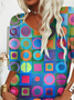 Women Abstract Short Sleeve Tee T-shirt V Neck Printing Casual Summer Graphic Tee Top