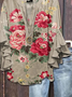 Women Floral Half Sleeve Shirt Summer Printing V Neck Daily Casual Top