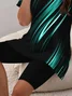 Women Abstract Printing Two-Piece Set Daily Short Sleeve Casual Summer Top With Pants Matching Set