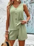 Women Plain Embossed Two-Piece Set Daily Sleeveless Casual Summer Top With Pants Matching Set